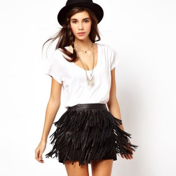 TE010HES Europe fashion PU tassel tight hip skirt