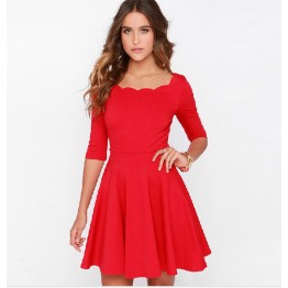 TE018HES Europe fashion sexy petals neckline half sleeve dress