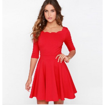 TE018HES Europe fashion sexy petals neckline half sleeve dress