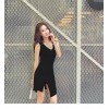 TE019SDHS Summer new style pure color model irregular sleeveless dress