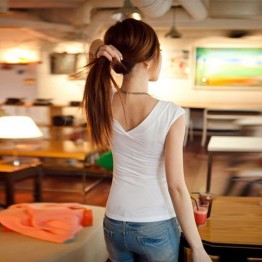 TE027BKZC China Wholesale Korean Fashion Simple V-neck Casual T-shirt