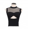 TE033HES Europe fashion transparent gauze splicing midriff sleeveless tops