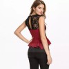 TE035HES Europe fashion hollow out lace splicing forked tail hem slim tops red