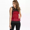 TE035HES Europe fashion hollow out lace splicing forked tail hem slim tops red