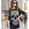 TE10023TT Korean Style Skull Printing Hollow out Shoulder Large Size T-shirt