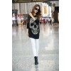 TE10023TT Korean Style Skull Printing Hollow out Shoulder Large Size T-shirt