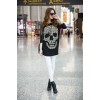 TE10023TT Korean Style Skull Printing Hollow out Shoulder Large Size T-shirt