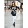 TE10023TT Korean Style Skull Printing Hollow out Shoulder Large Size T-shirt