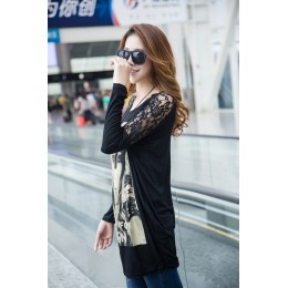 TE10025TT Portrait Printing Lace Shoulder Large Size T-shirt