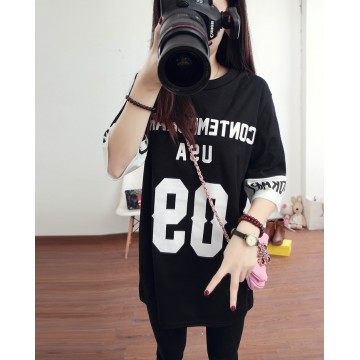 TE1075 New style splicing letter print loose long T-shirt