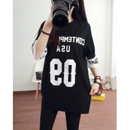 TE1075 New style splicing letter print loose long T-shirt