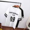 TE1075 New style splicing letter print loose long T-shirt