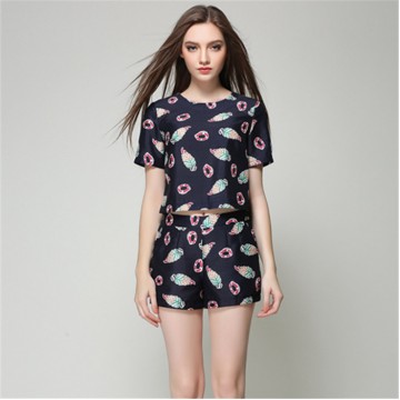 TE2608NS Europe fashion print slim tops with shorts two pieces suit