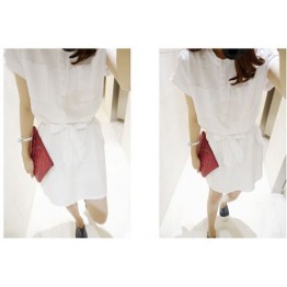 TE2612 Korean fashion pure color lacing slim wait temperament dress