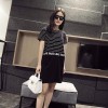 TE2649MZY Korean fashion slim stripes splicing letters print short sleeve dress