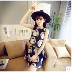 TE2652 Doll face print sleeve top with skirt