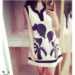 TE2671 V-neck print splicing slim sleeveless dress