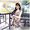 TE376 Fashion style colored portrait print slim waist dress