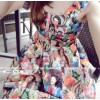 TE376 Fashion style colored portrait print slim waist dress