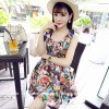 TE376 Fashion style colored portrait print slim waist dress