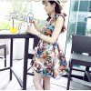 TE376 Fashion style colored portrait print slim waist dress