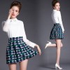 TE5816NS POLO collar lace splicing long sleeve shirt with print skirt