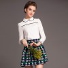 TE5818NS Lace splicing doll collar long sleeve shirt with print skirt