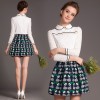 TE5818NS Lace splicing doll collar long sleeve shirt with print skirt