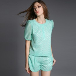 TE5825NS Elegant temperament lace shirt with shorts two pieces suit