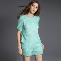 TE5825NS Elegant temperament lace shirt with shorts two pieces suit