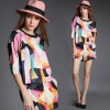 TE5826NS Personality trendy contact color geometry pattern tops with shorts