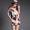 TE5826NS Personality trendy contact color geometry pattern tops with shorts
