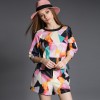 TE5826NS Personality trendy contact color geometry pattern tops with shorts