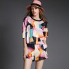 TE5826NS Personality trendy contact color geometry pattern tops with shorts