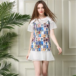 TE5829NS Europe fashion print splicing slim dress