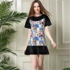 TE5829NS Europe fashion print splicing slim dress