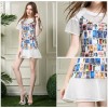 TE5829NS Europe fashion print splicing slim dress