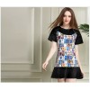 TE5829NS Europe fashion print splicing slim dress