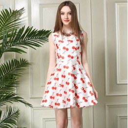 TE5830NS Europe fashion sweet cherry print sleeveless bubble dress