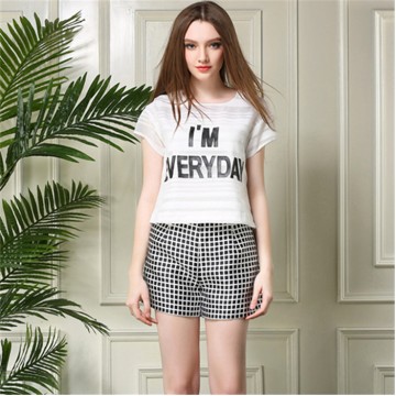 TE5832NS Europe fashion temperament letters print tops with check shorts