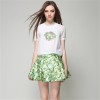 TE5833NS Europe fashion print short sleeve tops with shivering skirt two pieces suit