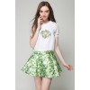 TE5833NS Europe fashion print short sleeve tops with shivering skirt two pieces suit