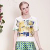 TE5837NS Fashion round neck print short tops