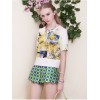 TE5837NS Fashion round neck print short tops