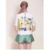 TE5837NS Fashion round neck print short tops