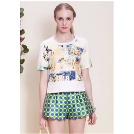 TE5838NS Summer slim casual dot wide leg shorts