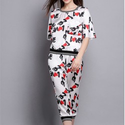 TE5840NS Europe fashion thread edge letters heart T-shirt with pants