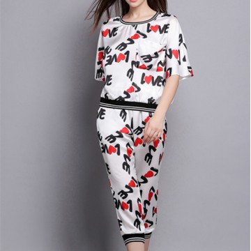 TE5840NS Europe fashion thread edge letters heart T-shirt with pants