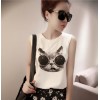 TE6091XPG Trendy sunglasses cat print sleeveless vest