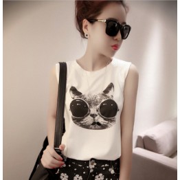 TE6091XPG Trendy sunglasses cat print sleeveless vest